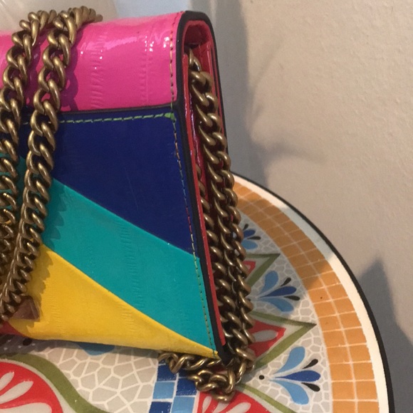 KURT GEIGER LONDON Kensington Multi Color Stripe Chain Wallet - Picture 10 of 13